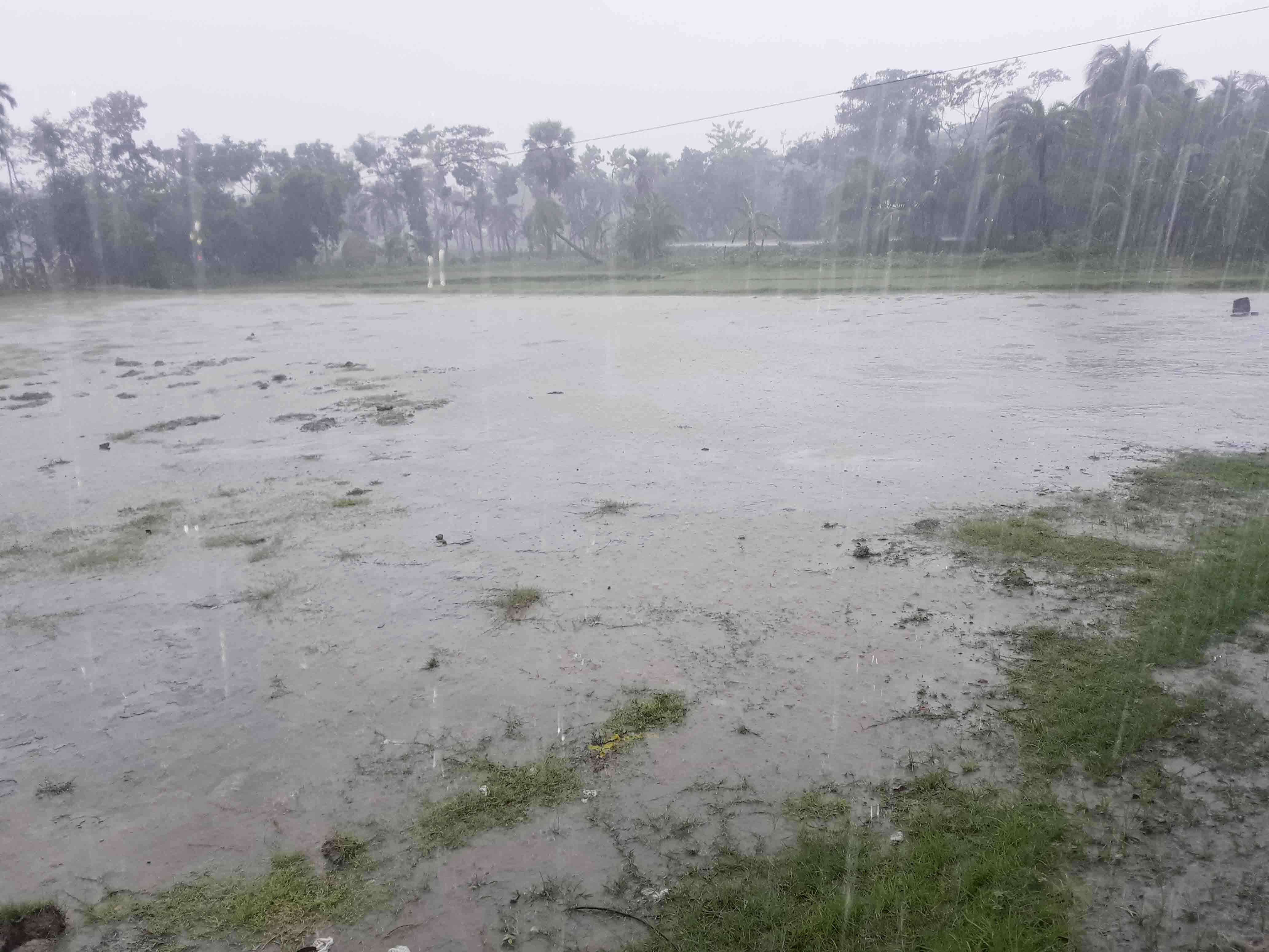 সকাল থেকেই ভোলার তজুমদ্দিনে অঝরে জড়ছে বৃষ্টি। ছবিটি শম্ভুপুর শাহে আলম মডেল কলেজ মাঠ থেকে তুলছেন এমরান মাতাববর ।